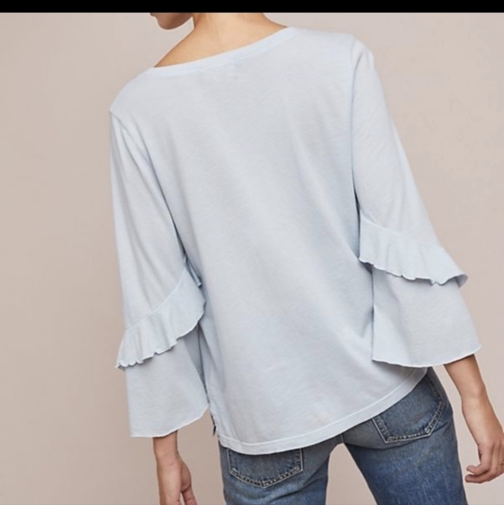 ANTHROPOLOGIE x t.la light blue 3/4 sleeve ruffled top size XS